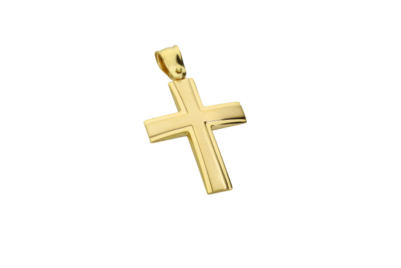 Σταυρός Βάπτισης για αγόρι σε χρυσό 14Κ γυαλιστερός με ματ κέντρο
