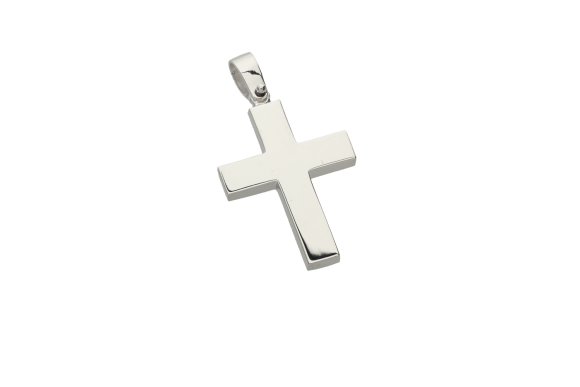 Σταυρός βάπτισης για αγόρι σε λευκόχρυσο 18Κ ορθογώνιος κλασσικός με γυαλιστερή υφή