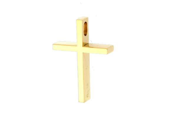 Σταυρός Βάπτισης για αγόρι σε χρυσό 14Κ  χειροποίητος σπίρτο για περαστή αλυσίδα από τη μία ματ και από την άλλη πλευρά γυαλιστερός