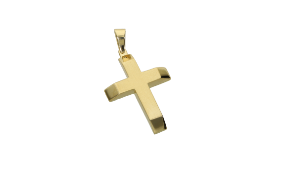 Σταυρός Βάπτισης για αγόρι σε χρυσό 14Κ γυαλιστερή επιφάνεια και άκρες με διαγώνιο τελείωμα