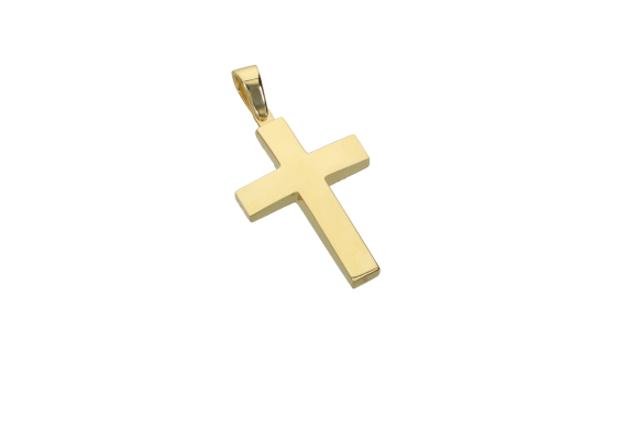 Σταυρός Βάπτισης για αγόρι σε χρυσό 14Κ γυαλιστερή επιφάνεια και ελαφρώς πομπέ