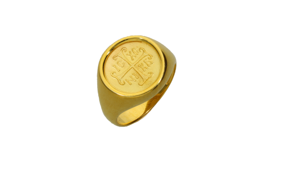 Δαχτυλίδι ανδρικό σε χρυσό 18Κ με Κωνσταντινάτο (ΙΧΝΙΚΑ) με σταυρό μπροστά