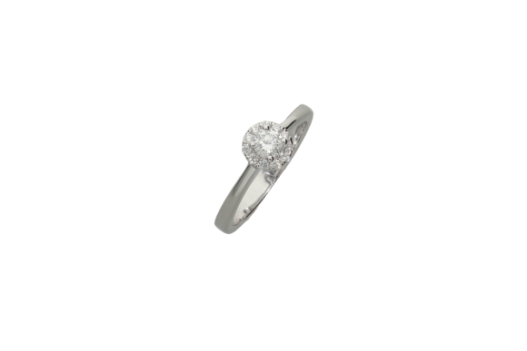 Δαχτυλίδι σε λευκόχρυσο 18Κ ροζέτα τύπου halo με διαμάντια