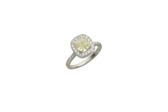 Δαχτυλίδι σε λευκόχρυσο 18Κ ροζετα ucushion Tiffany Fancy yellow 1.67 ct
