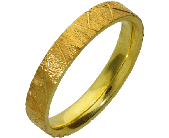 Βέρες Γάμου χρυσές 14Κ, Βέρα φραδυά τετραγωνισμένη με σχέδια ματ ακανόνιστα