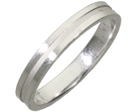 Βέρες Γάμου λευκόχρυσες 14Κ, Βέρα μονή, πλακέ, ματ στο κέντρο και λουστρέ στα άκρα.