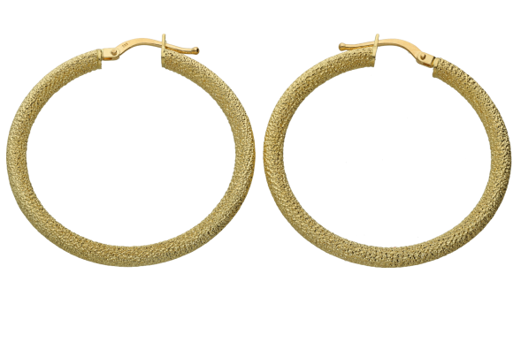 Σκουλαρίκια κρίκοι σε xρυσό 14Κ στρόγγυλοι σαν διαμανταρισμένοι φ 25 χιλιοστά και πάχος 3,5 χιλιοστα