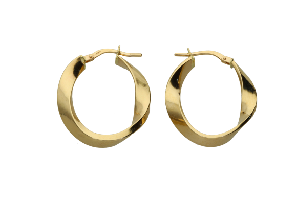 Σκουλαρίκια κρίκοι σε xρυσό 14Κ οβάλ με πυραμοειδές έλασμα στριφτοί φ 15 χιλιοστά