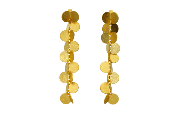 Σκουλαρίκια χειροποίητα σε χρυσό 14Κ σειρά από κρεμαστά στόγγυλα μοτίφ