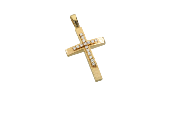 Σταυρός Βάπτισης για κορίτσι σε χρυσό 14Κ σφυρήλατος με ζιργκόν