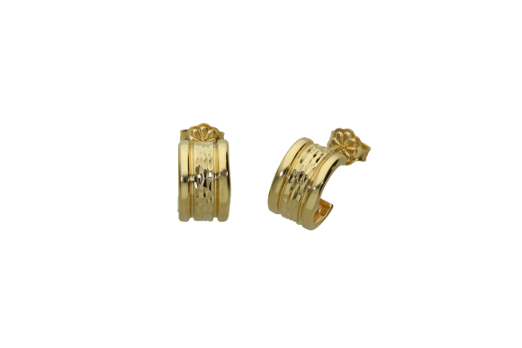 Σκουλαρίκια σε χρυσό 14Κ τετραγωνισμένα κρικάκια φαρδυά με ρίγες και καρφ'ί