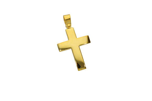 Σταυρός για βάφτιση αγοριού σε Χρυσό 14K ορθογώνιος ελαφρώς πομπέ