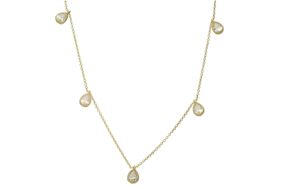 Κολιέ σε χρυσό 9Κ με καρδούλα και ζιργκόν 9Κ με πέντε σταγόνες από ζιργκόν