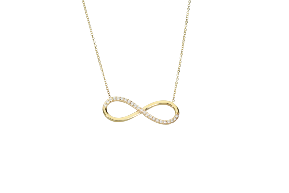 Κολιέ σε χρυσό 9Κ το σήμα του άπειρου με ζιργκόν