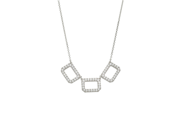 Κολιέ σε λευκόχρυσο 9Κ τρεία ορθογώνια μοτίφ με ζιργκόν