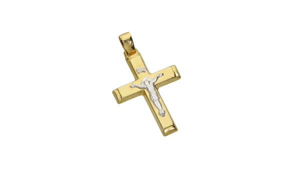Σταυρός Ανδρικός Βαπτιστικός για Αγόρι σε χρυσό 14Κ με Εσταυρωμένο σε λευκόχρυσο