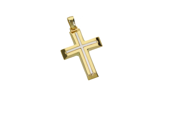 Σταυρός Ανδρικός Βαπτιστικός για Αγόρι σε χρυσό 14Κ κλασσικός ορθογώνιος με εσωτερικά σταυρό από λευκόχρυσο