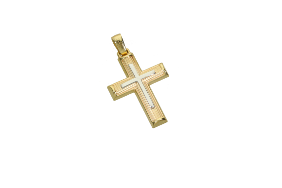 Σταυρός Ανδρικός Βαπτιστικός για Αγόρι σε χρυσό 14Κ σωληνωτος με εσωτερικά σταυρό από λευκόχρυσο