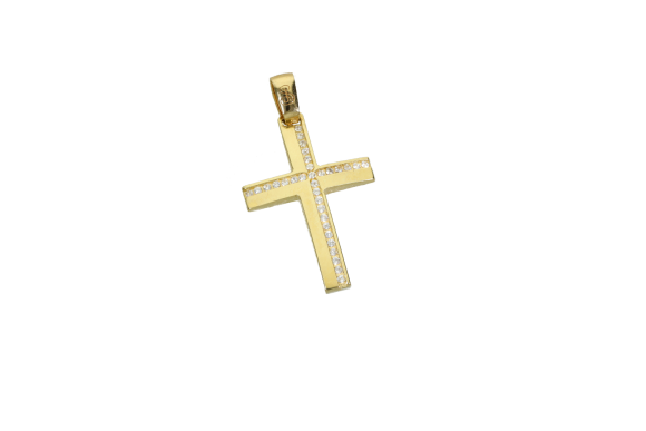 Σταυρός σε χρυσό για βάφτιση κοριτσιού14Κ με σταυρό από ζιργκόν παράκεντρα