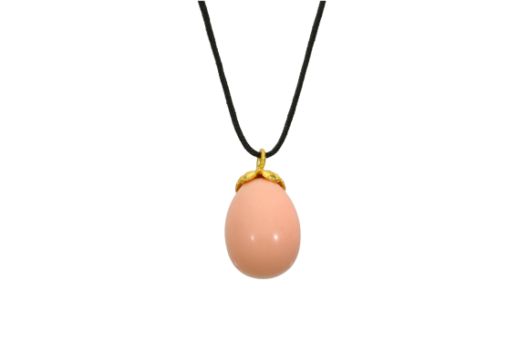 Μενταγιόν Αυγό από κοραλί σομόν πέτρα με δέσιμο 