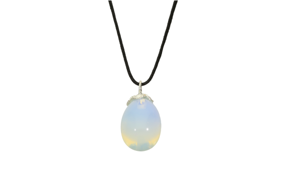 Μενταγιόν Αυγό από διάφανη γαλακτερή πέτρα με δέσιμο 