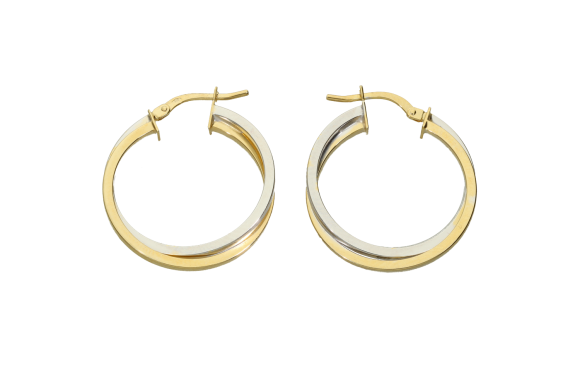 Σκουλαρίκια σε δίχρωμο χρυσό 14Κ κρίκοι στρογγυλοί με 2 στελέχη