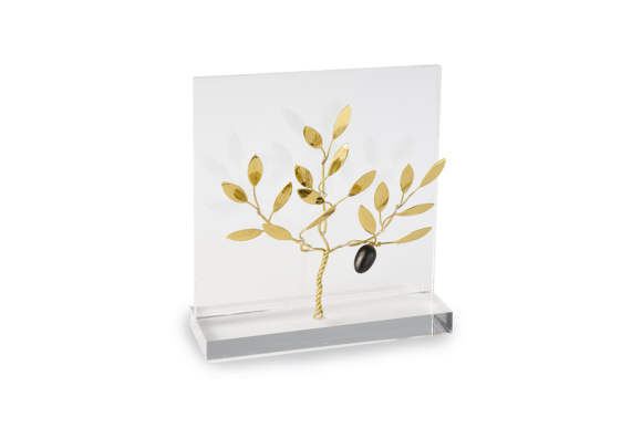 Διακοσμητικό σε Ορείχαλκο Ελιά σε γωνιακό σταντ από πλέξι γκλας 