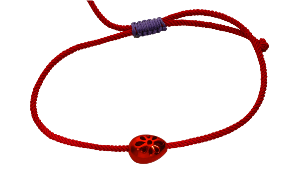 Βραχιόλι σε κόκκινο μπρούντζο, Πασχαλινό Αυγό, με σχέδιο λουλούδι και κόκκινο κορδόνι