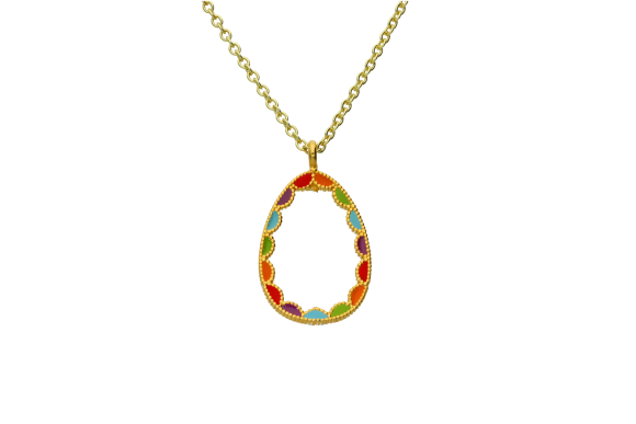 Κολιέ αυγό από ορείχαλκο με πολύχρωμο σμάλτο και αλυσίδα