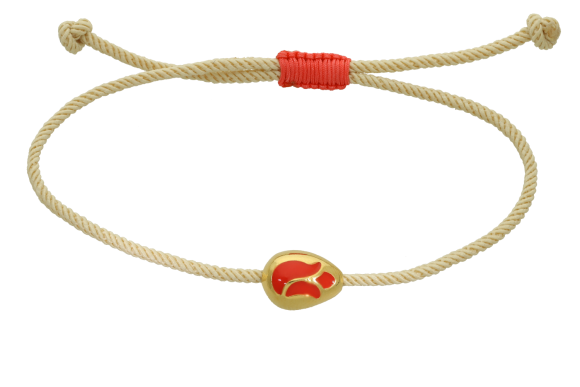 Βραχιόλι σε μπρούντζο επίχρυσο, Πασχαλινό Αυγό, γυαλιστερό μίνι με Τουλίπα από σμάλτο, με  κορδόνι.