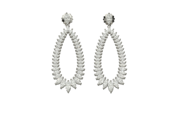 Σκουλαρίκια σε λευκόχρυσο 18Κ κρεμαστά όλο με μαρκίζ διαμάντια 