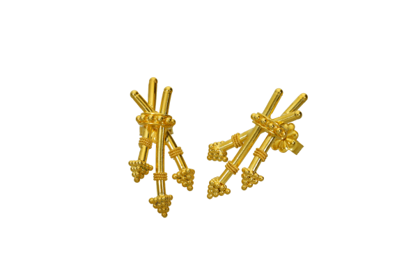 Σκουλαρίκια σε χρυσό 18Κ Θύσσανοι από τη σειρά Μακεδονικά κοσμήματα, χειροποίητα με κοκκίδωση