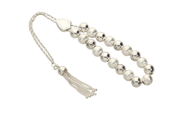 Κομπολόι σε ασήμι 925° μπίλες Φ9 εναλλάξ ζαγρέ και λουστρέ