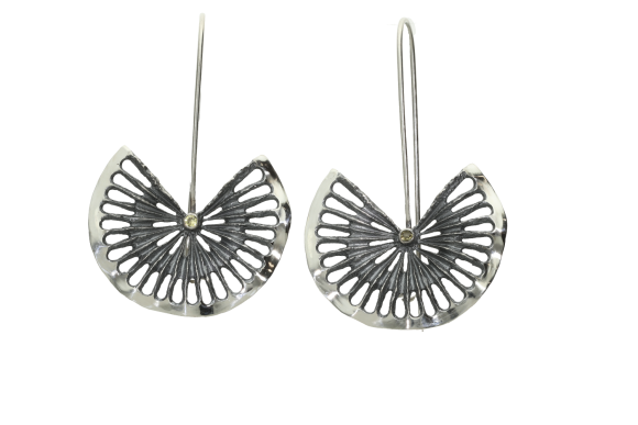 Σκουλαρίκια σε δίχρωμο ασήμι 925° και κίτρινο ζαφείρι