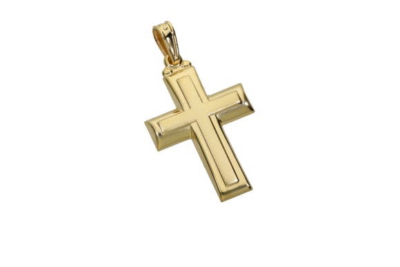Σταυρός Βάπτισης για αγόρι σε χρυσό 9Κ πομπέ γυαλιστερός με ένθετο ματ στο κέντρο.