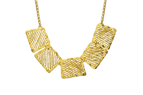 Κολιέ σε χρυσό 18Κ 5 τραπέζια με λοξές γραμμές και αλυσίδα χειροποίητη