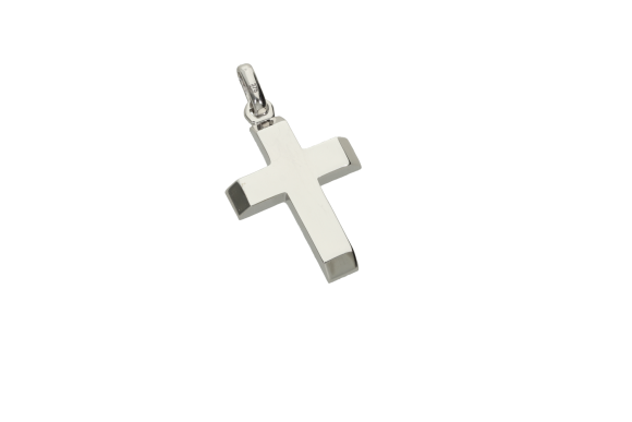 Σταυρός Βάπτισης για αγόρι σε λευκόχρυσο 9Κ γυαλιστερός με φάλτες άκρες