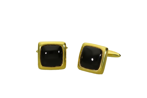 Μανικετόκουμπα σε ασήμι επίχρυσο 925° Τετράγωνα γυαλιστερά πομπέ με όνυχα στο κέντρο