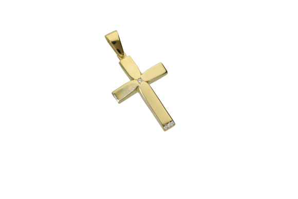 Σταυρός Βάπτισης σε χρυσό 9Κ για κορίτσι με 1 ζιργκόν στο κέντρο και 3 μικρά κάτω