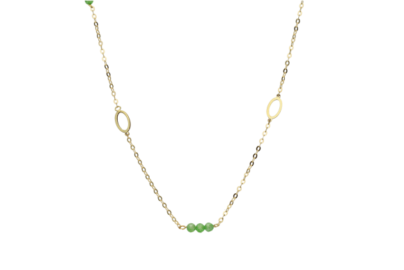 Κολιέ σε χρυσό 9Κ με οβάλ στοιχεία και πράσινες πετρούλες 