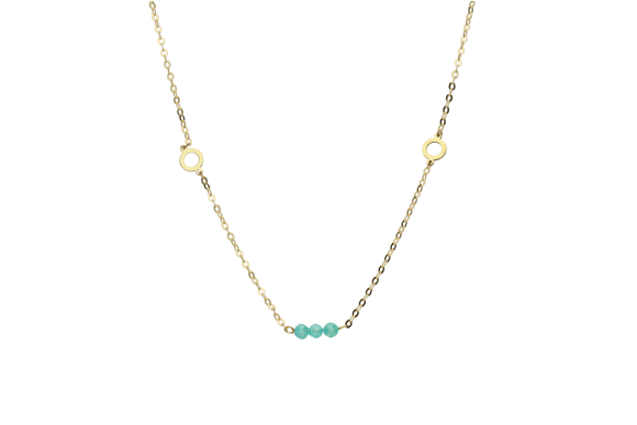 Κολιέ σε χρυσό 9Κ με οβάλ στοιχεία και πράσινες πετρούλες 