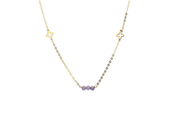 Κολιέ σε χρυσό 9Κ με διάτρητα σταυρουδάκια και πετρούλες 