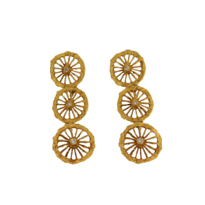 Σκουλαρίκια σε χρυσό 18K κρεμαστά στρόγγυλα ακτινωτά με Διαμάντια  