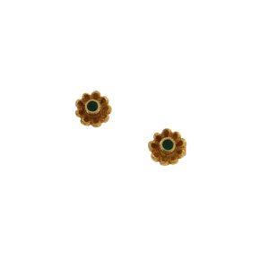 Σκουλαρίκια σε χρυσό Κ18 χειροποίητος ρόδακας με σμαράγδι
