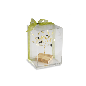 Διακοσμητικό σε Ορείχαλκο Χειροποίτο Δέντρο Ελιάς σε ξύλινη βάση μέσα σου κουτί πλέξι γκλας