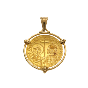 Κωνσταντινάτο σε χρυσό 14Κ Στρογγυλό δύο όψεων σε στεφάνι με γράνες, Αγ. Κωνσταντίνος και Αγ. Ελένη