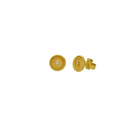 Σκουλαρίκια σε χρυσό 18Κ στρόγγυλα χειροποίητα ματ με Διαμάντια