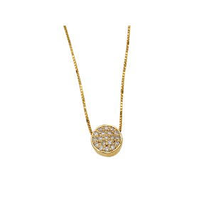 Κολιέ σε χρυσό 18Κ Ροζέτα στρογγυλή με διαμάντια με αλυσίδα βενετσιάνα 18Κ 40εκ.