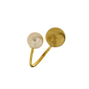 Δαχτυλίδι σε χρυσό 14Κ χειροποίητο με ζαγρέ μπίλια και μαργαριτάρι γλυκού νερού