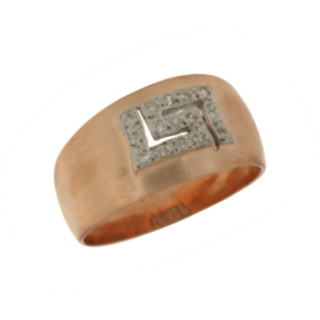 Δαχτυλίδι σε ασήμι 925° , βέρα φαρδυά ροζ επίχρυση ματ με μαίανδρο στοκέντρο με ζιργκόν